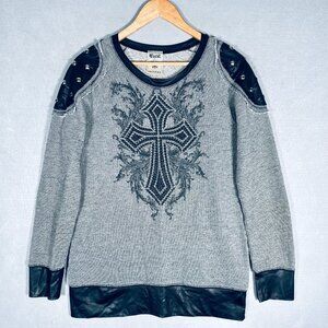 Vintage y2k Vocal Sweater Mens XL Gray Studded Cross Pullover Biker 90s